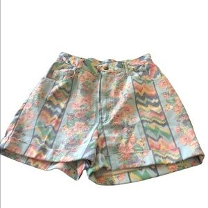 VTG Stuffed Shirt Printed Pastel Denim High Waisted Shorts Retro 80’s Summer 7/8